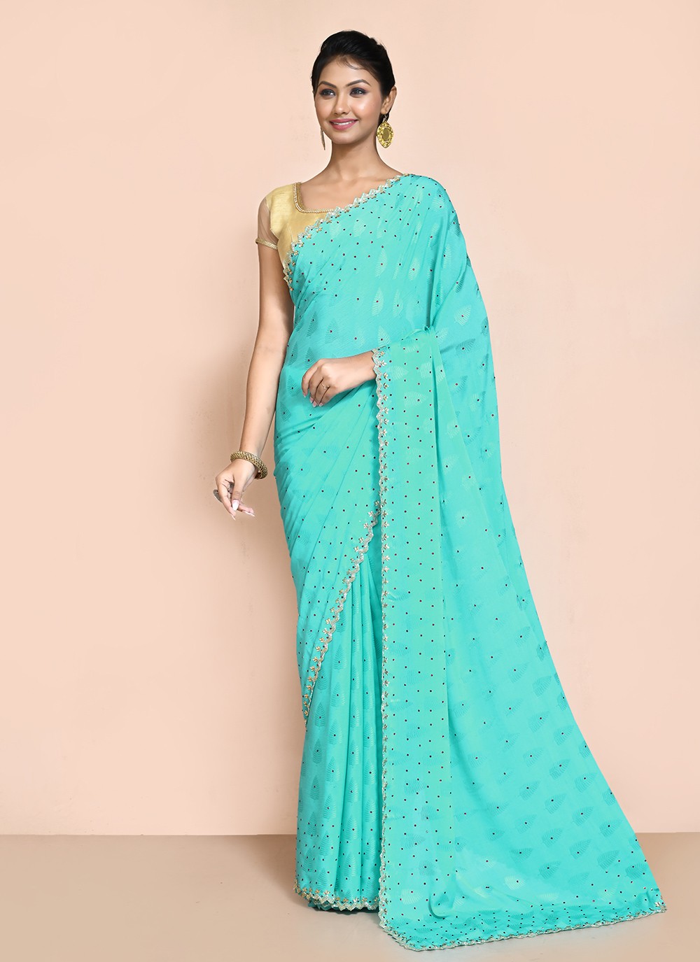 Contemporary Hand Embroidery Organza Saree - S9227