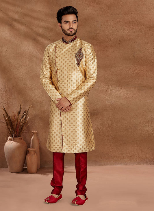 Jacquard Work Jacquard Gold Indo Western - M2680