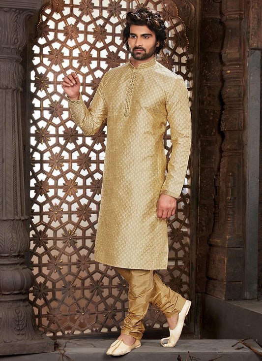 Jacquard Work Jacquard Beige Kurta Pyjama - M2124