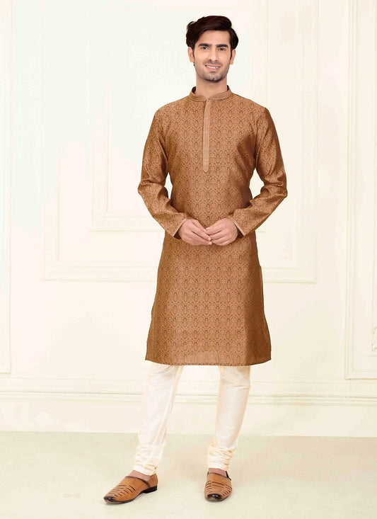 Jacquard Work Jacquard Brown Kurta Pyjama - M6837