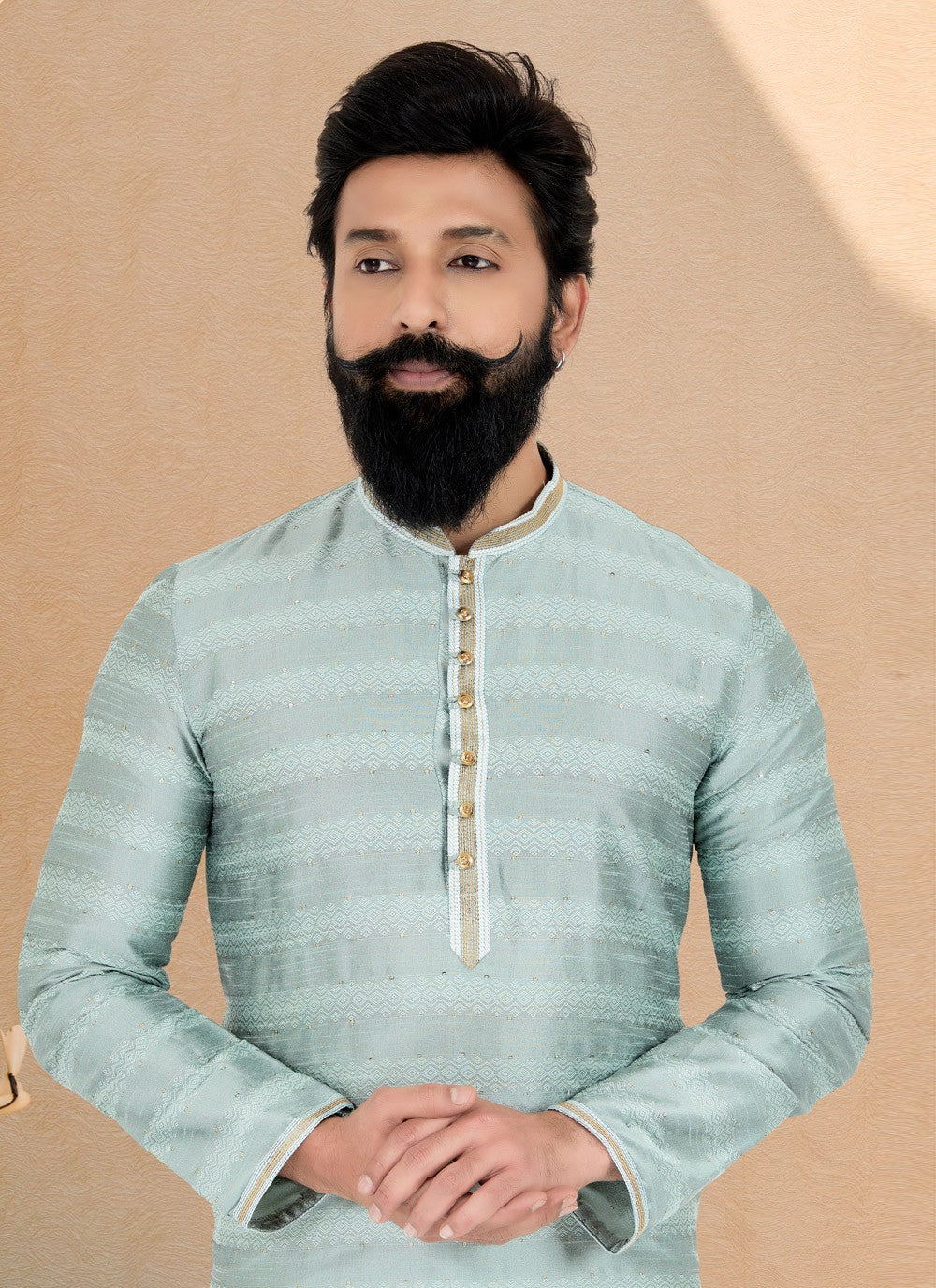 Jacquard Work Brocade, Jacquard Grey Kurta Pyjama - M4939