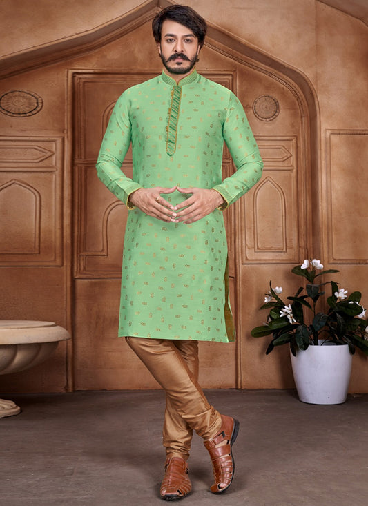 Buttis Jacquard Green Kurta Pyjama - M1877