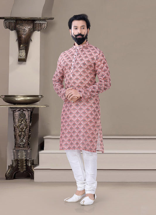 Printed Jacquard Pink Kurta Pyjama - M3461