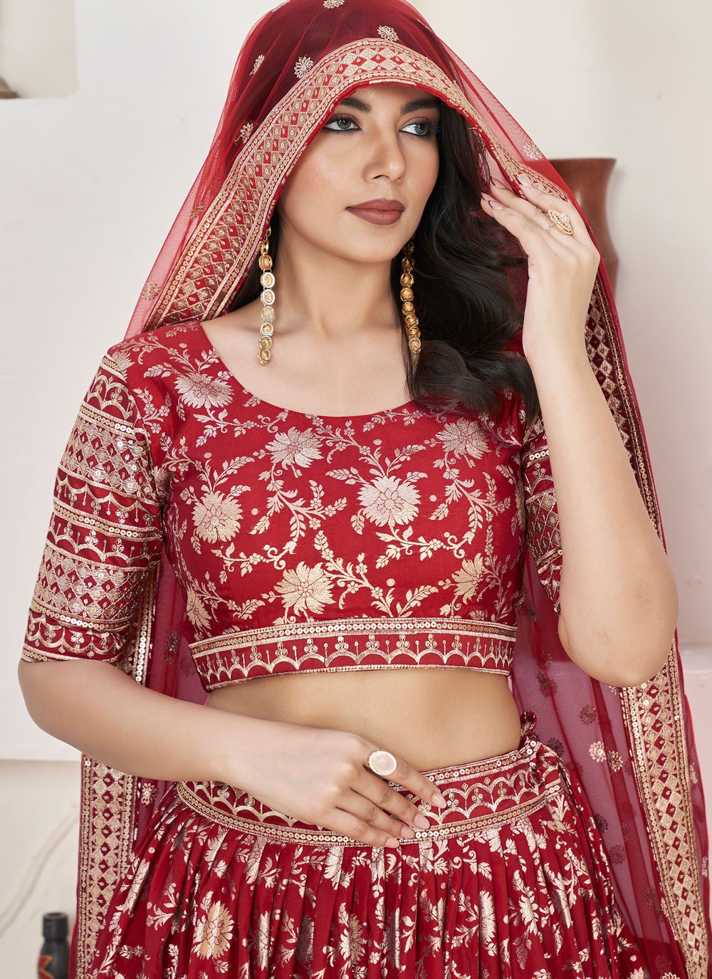 Embroidered Jacquard A - Line Lehenga - L1644