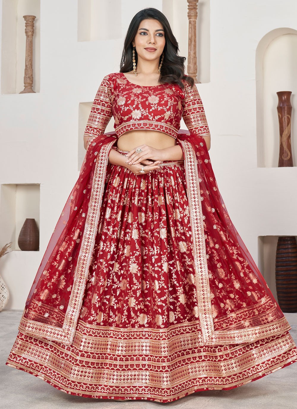 Embroidered Jacquard A - Line Lehenga - L1644