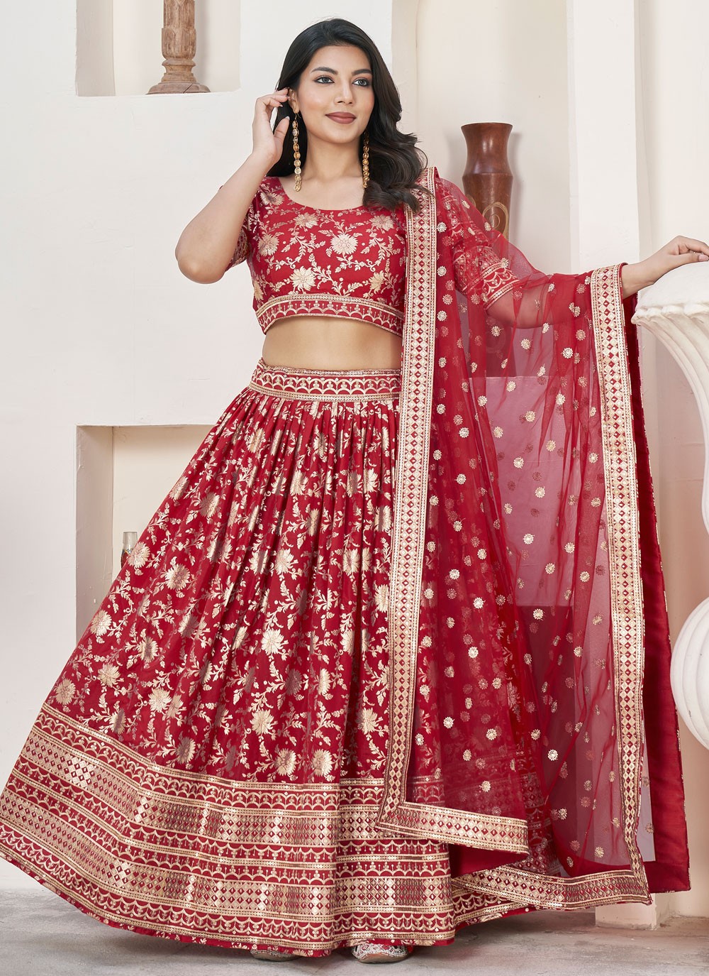 Embroidered Jacquard A - Line Lehenga - L1644