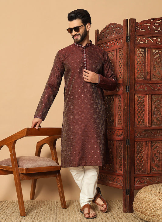 Mirror Jacquard Maroon Kurta Pyjama - M8484