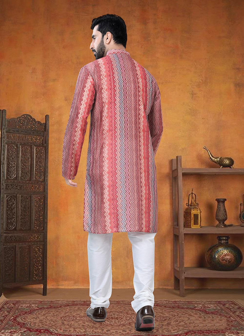 Printed Jacquard Multi Colour Kurta Pyjama - M8804