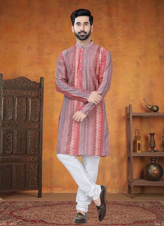 Printed Jacquard Multi Colour Kurta Pyjama - M8804