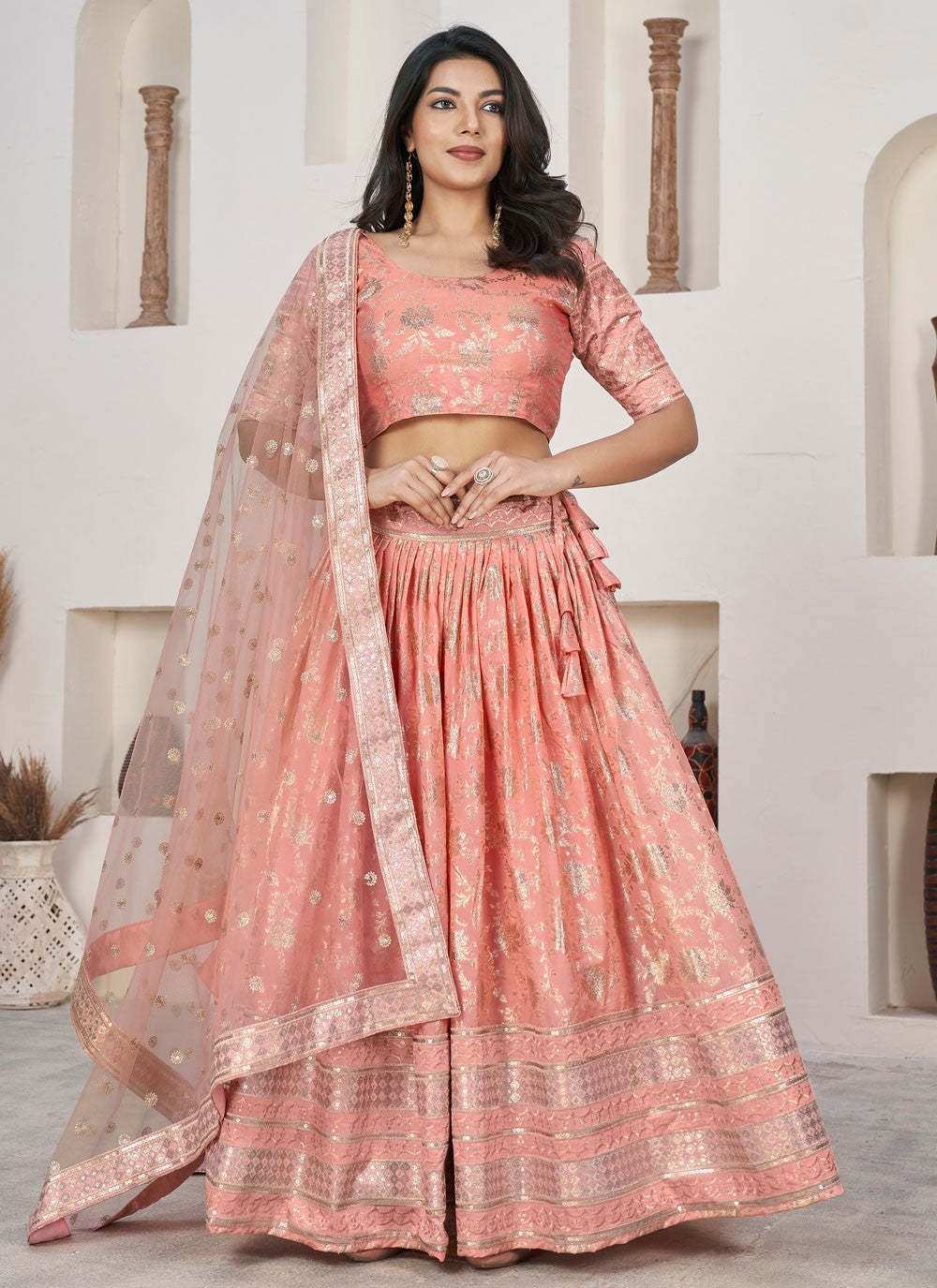 Embroidered Jacquard A - Line Lehenga - L1644