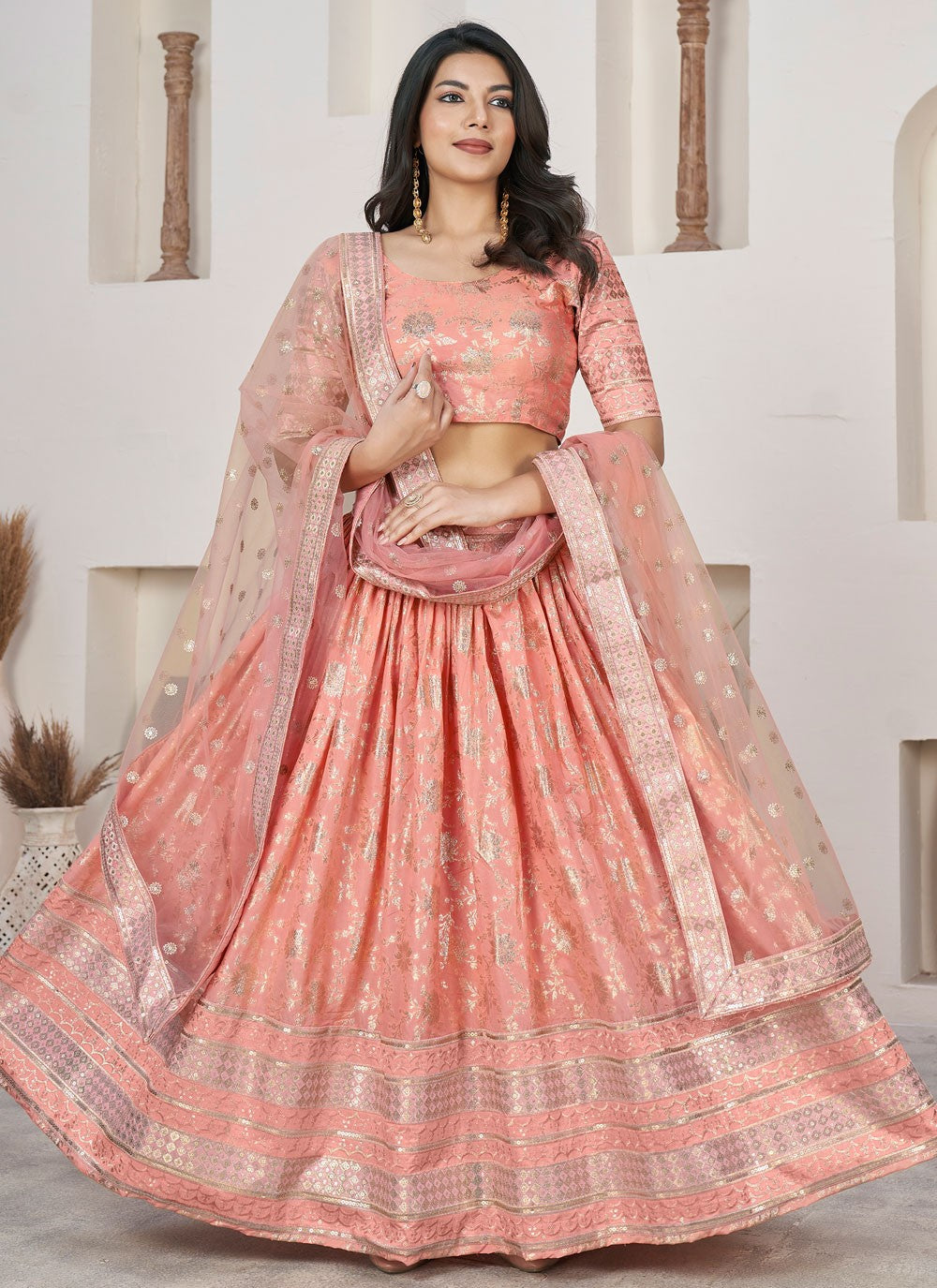 Embroidered Jacquard A - Line Lehenga - L1644