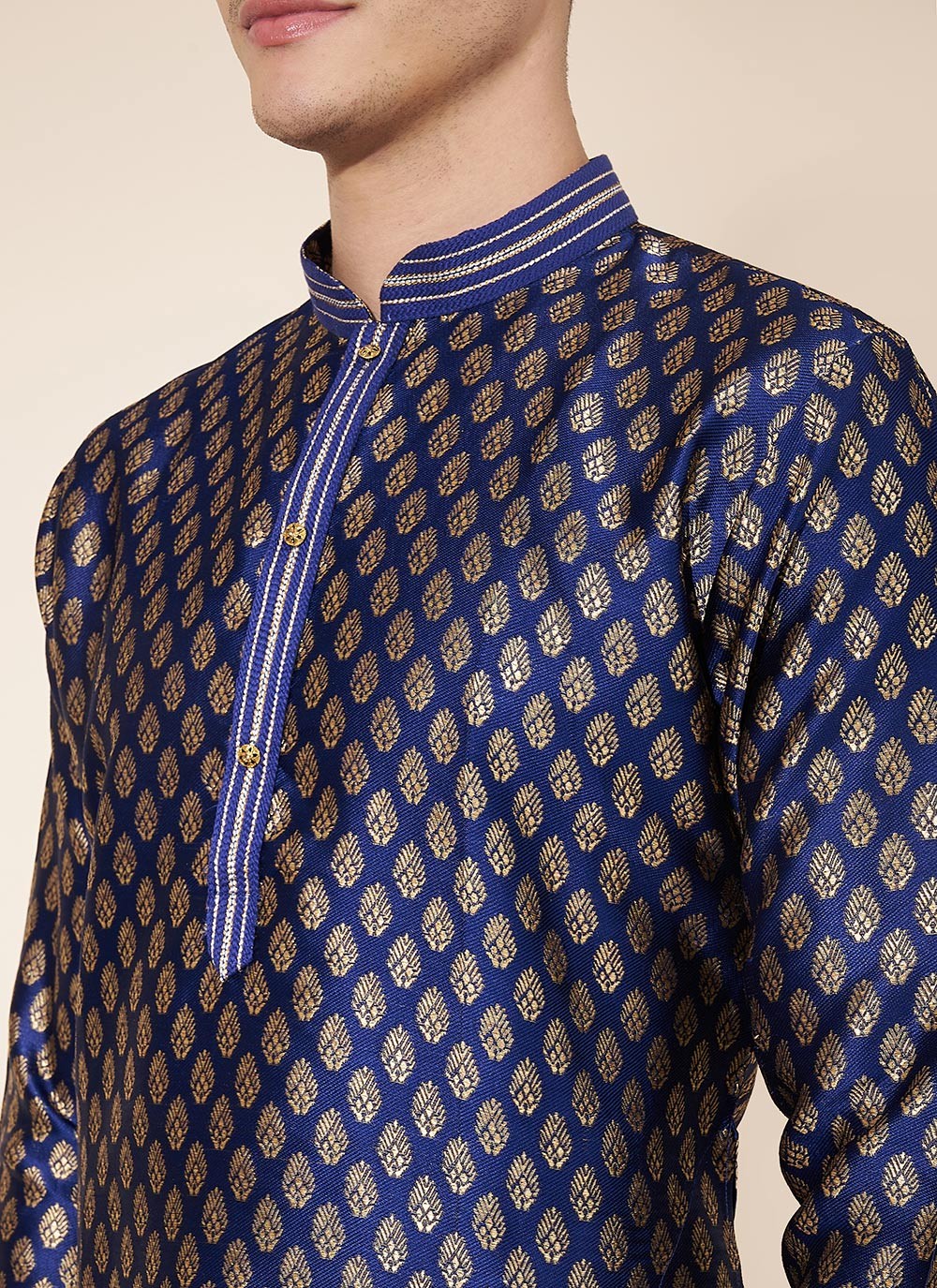 Pintex Jacquard Blue Kurta Pyjama - M8039