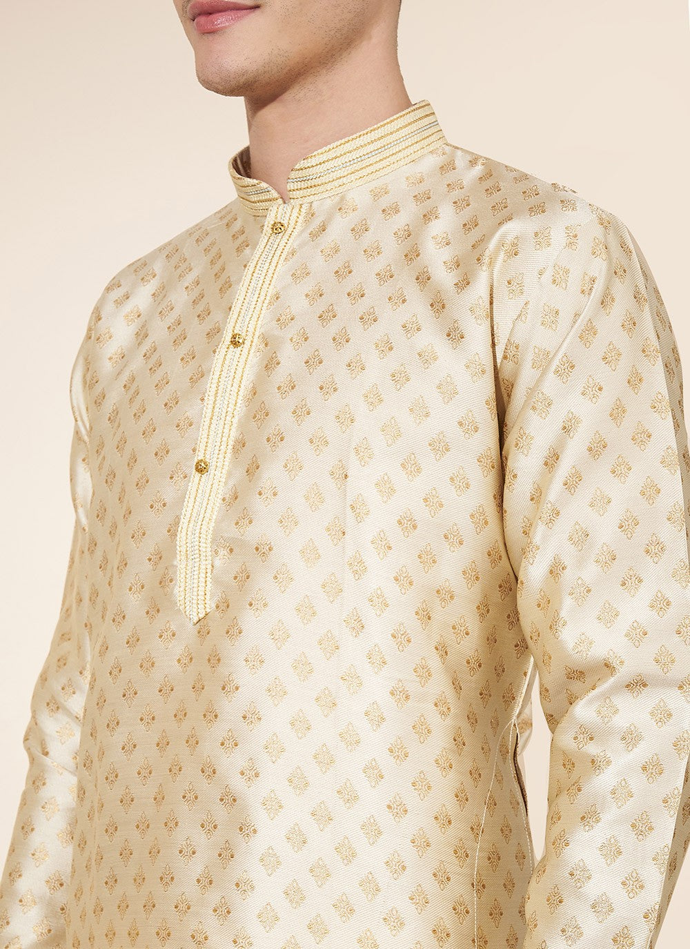 Pintex Jacquard Beige Kurta Pyjama - M8035