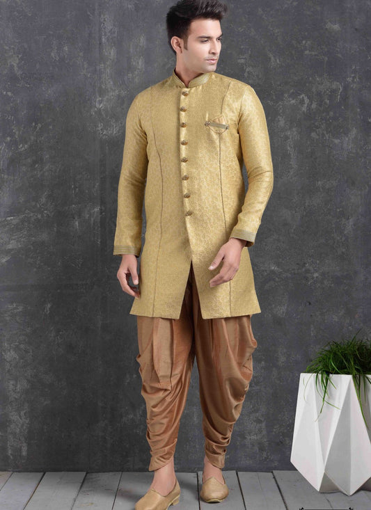 Printed Jacquard Gold Dhoti Kurta - M1767