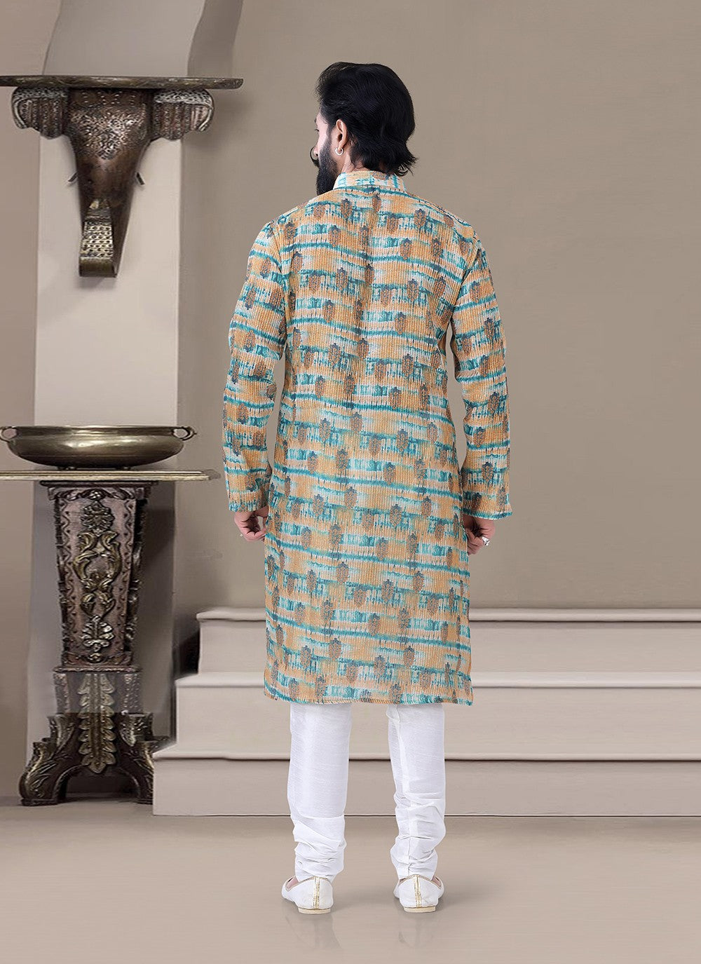 Printed Jacquard Multi Colour Kurta Pyjama - M3460