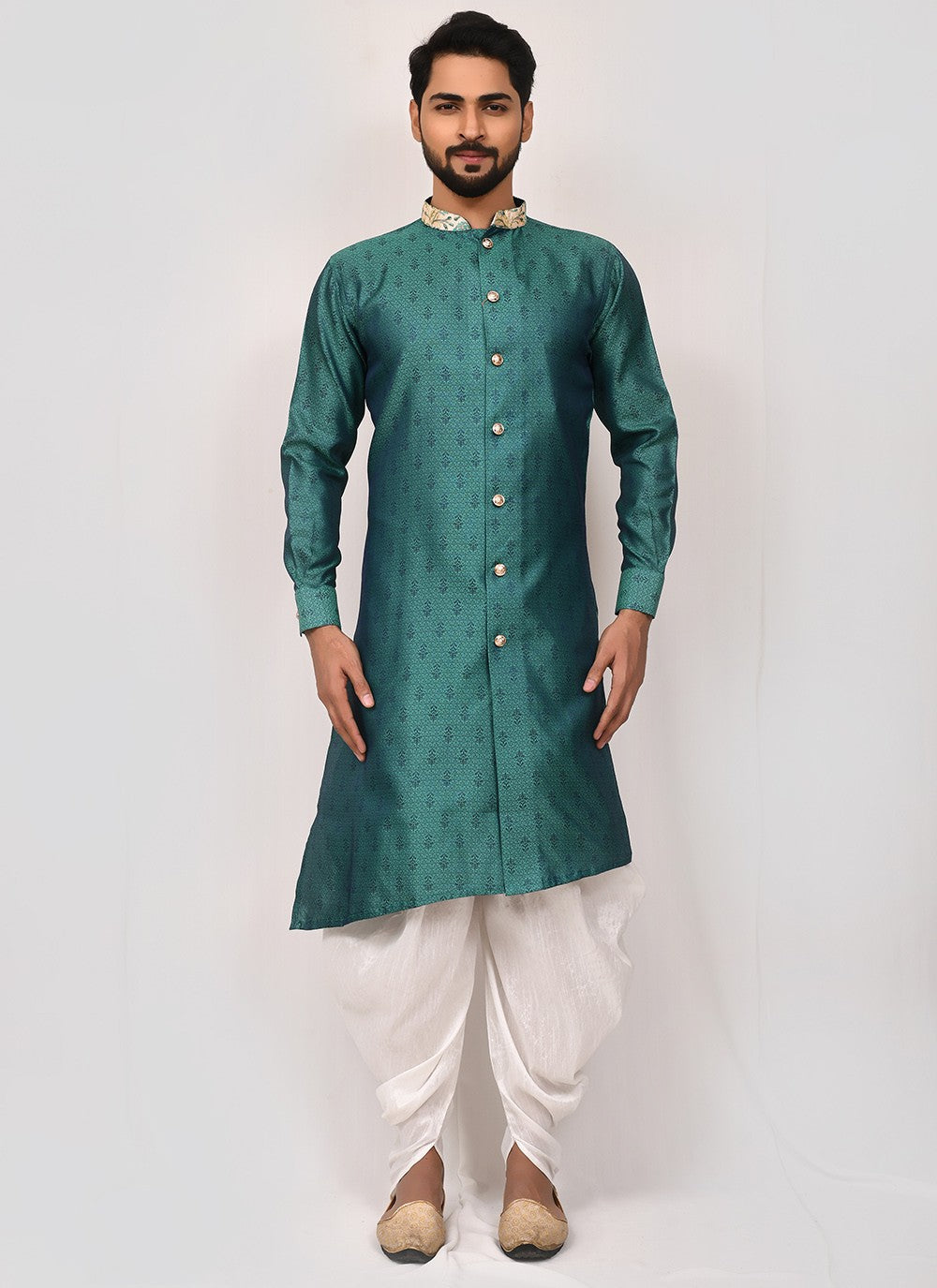 Printed Art Silk, Jacquard Rama Dhoti Kurta - M2516