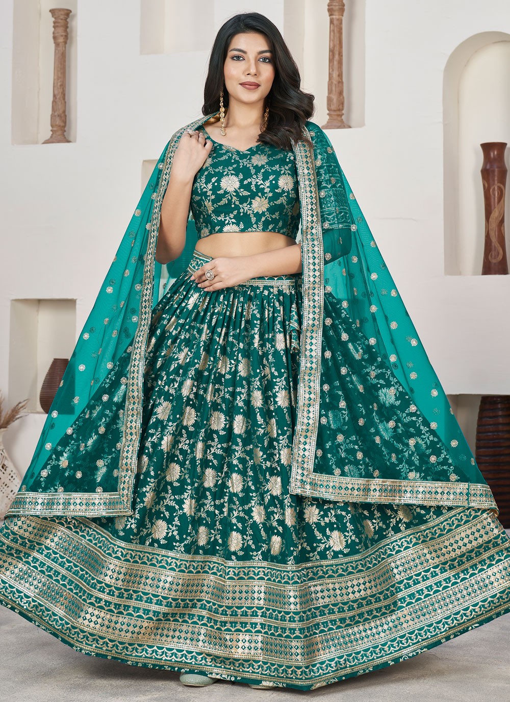 Embroidered Jacquard A - Line Lehenga - L1644