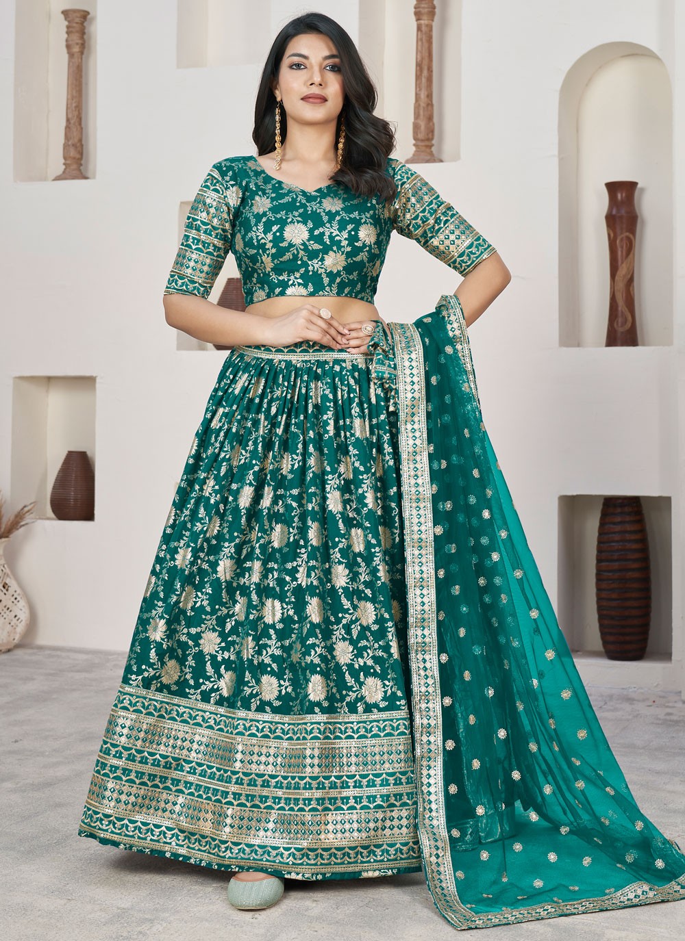 Embroidered Jacquard A - Line Lehenga - L1644