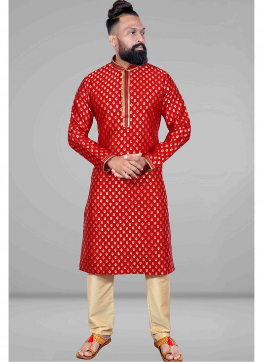 Embroidered Jacquard Red Kurta Pyjama - M1829