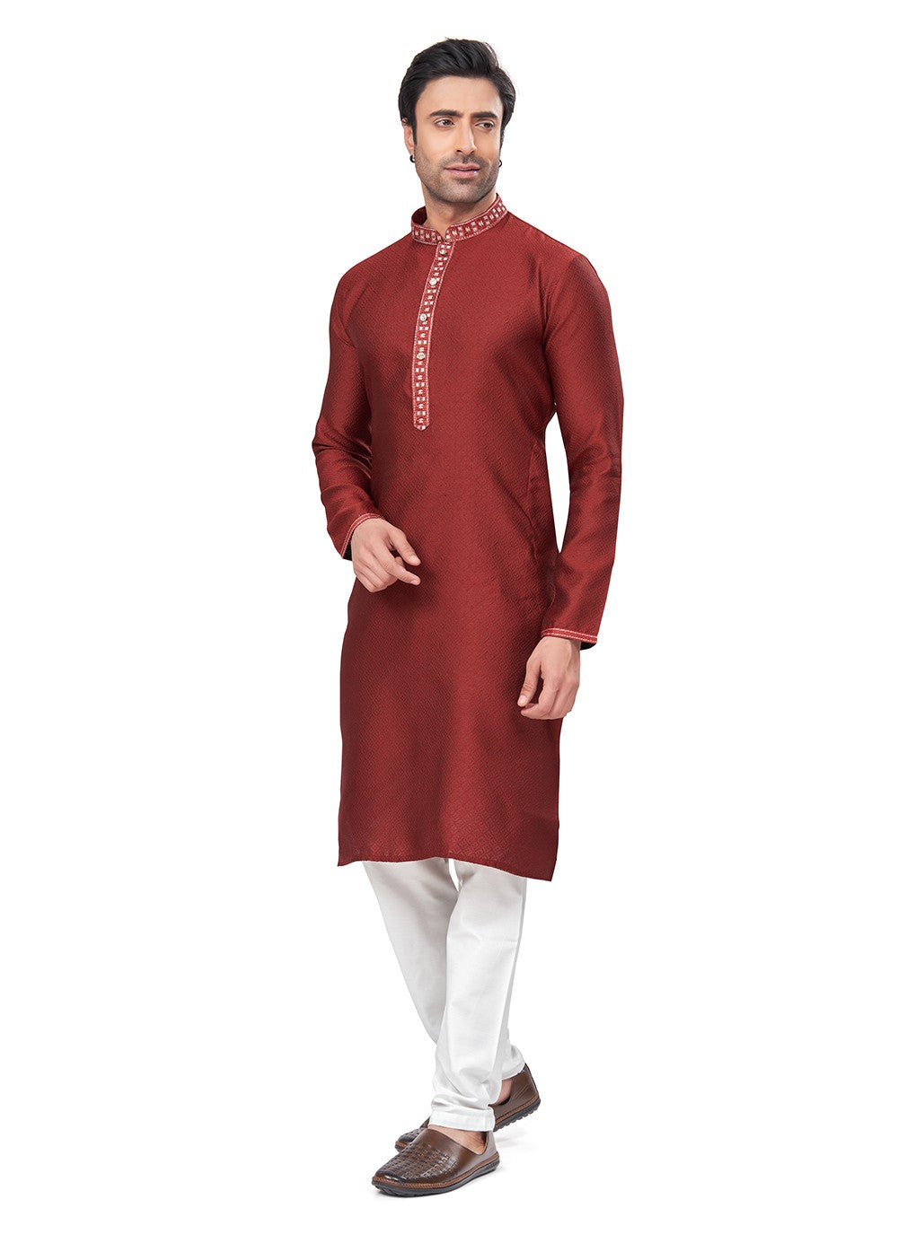 Mirror Jacquard Red Kurta Pyjama - M8487