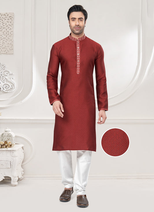 Mirror Jacquard Red Kurta Pyjama - M8487