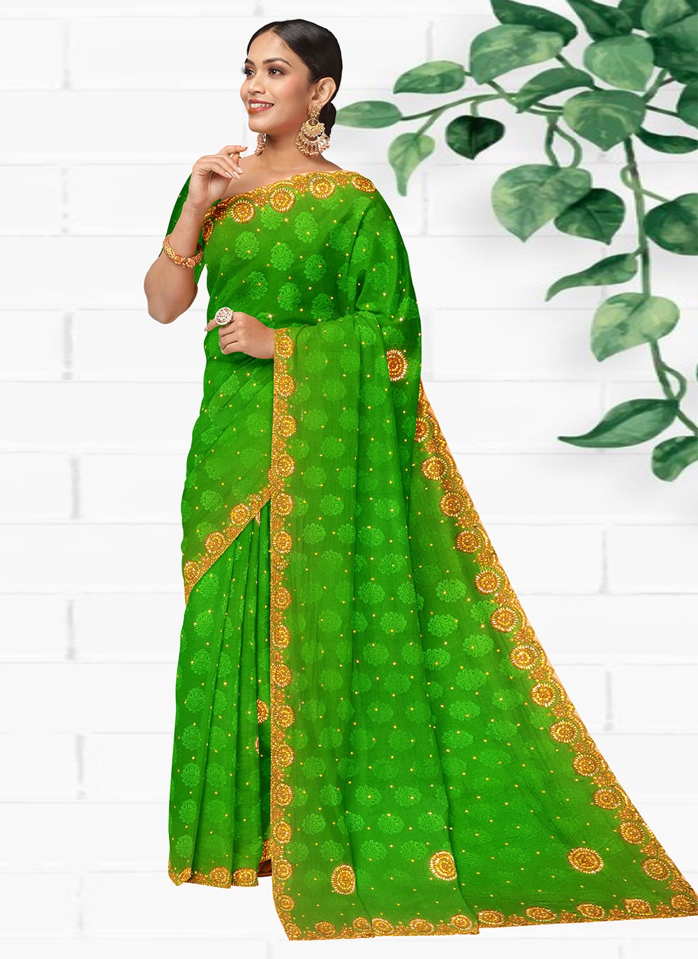 Classic Hand Embroidery Georgette Saree - S1972