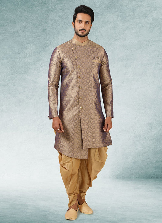 Fancy Work Brocade, Jacquard Silk Brown Indo Western - M3334