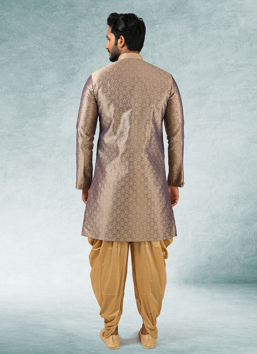 Fancy Work Brocade, Jacquard Silk Brown Indo Western - M3334