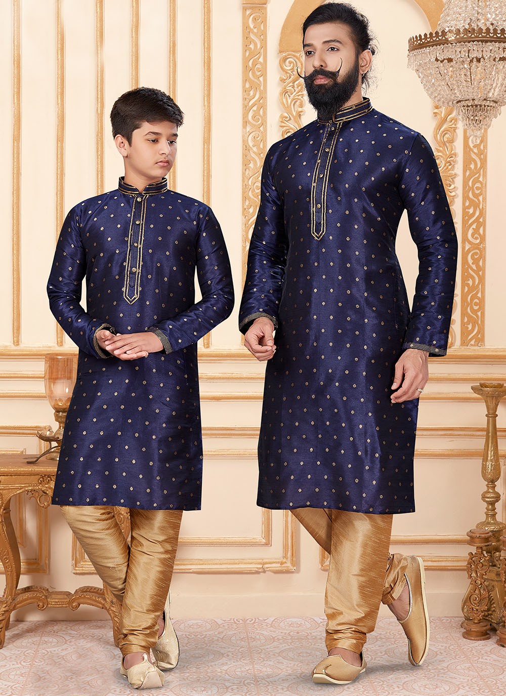 Buttis Jacquard Silk Blue Kurta Pyjama - M1907