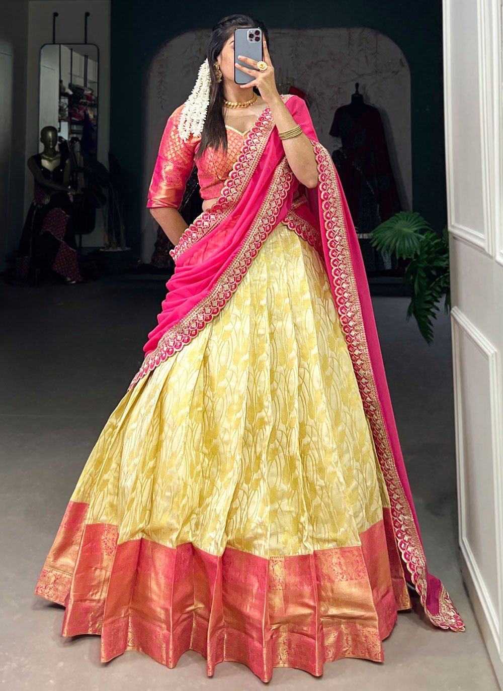 Weaving Zari Jacquard Silk A - Line Lehenga - L2230