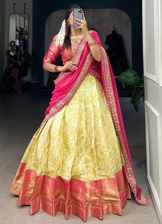 Weaving Zari Jacquard Silk A - Line Lehenga - L2230