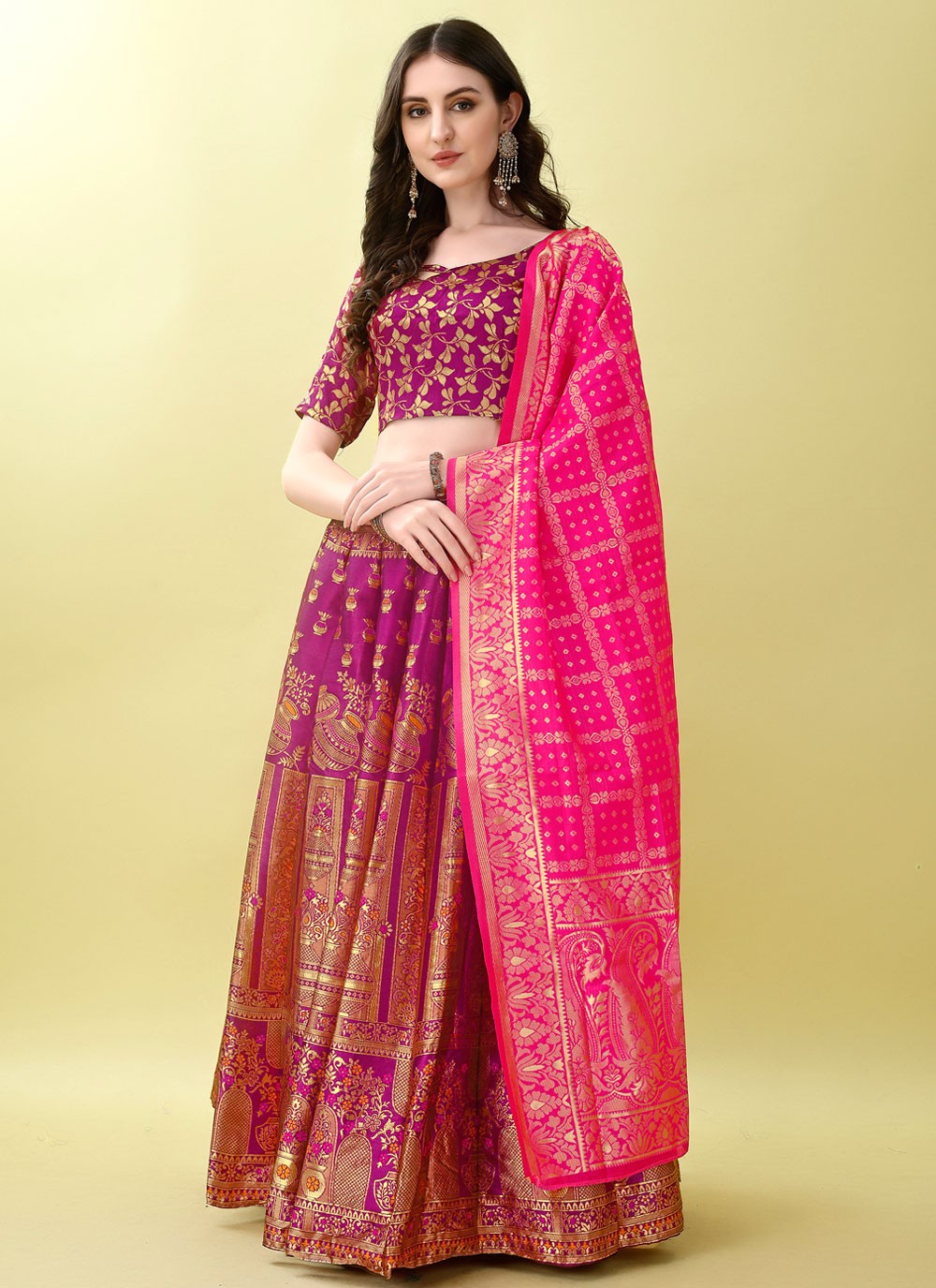 Jacquard Work Jacquard Silk A - Line Lehenga - L2168