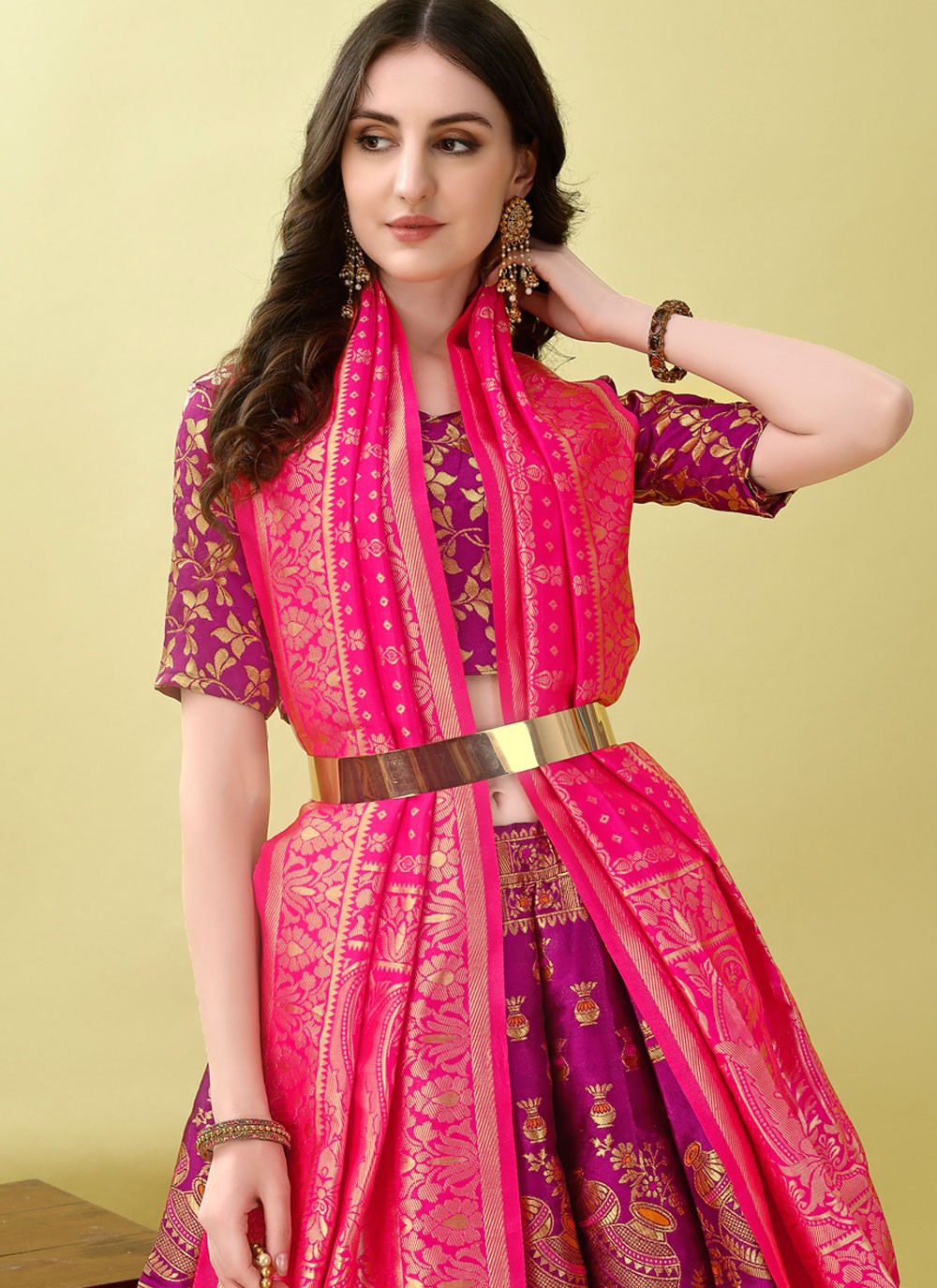 Jacquard Work Jacquard Silk A - Line Lehenga - L2168