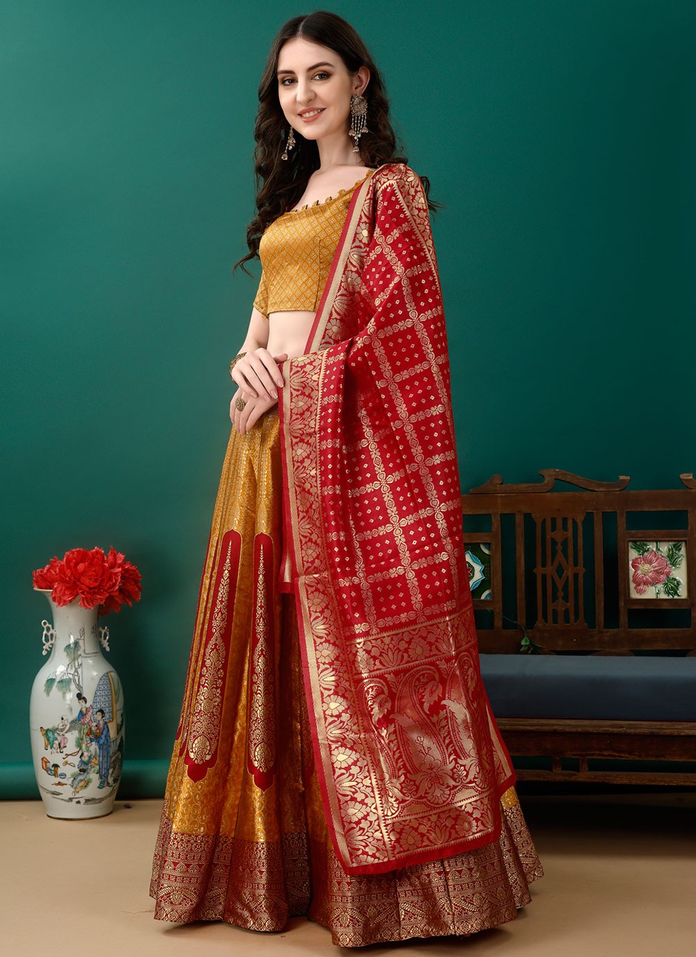 Jacquard Work Jacquard Silk A - Line Lehenga - L2168