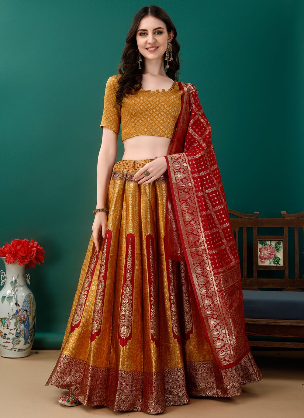 Jacquard Work Jacquard Silk A - Line Lehenga - L2168