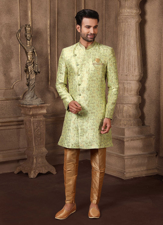 Jacquard Work Brocade, Jacquard Silk Green Indo Western - M2538