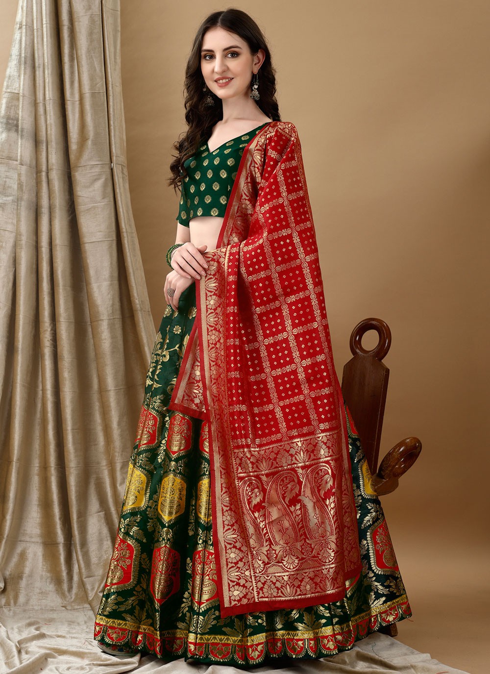 Jacquard Work Jacquard Silk A - Line Lehenga - L2180