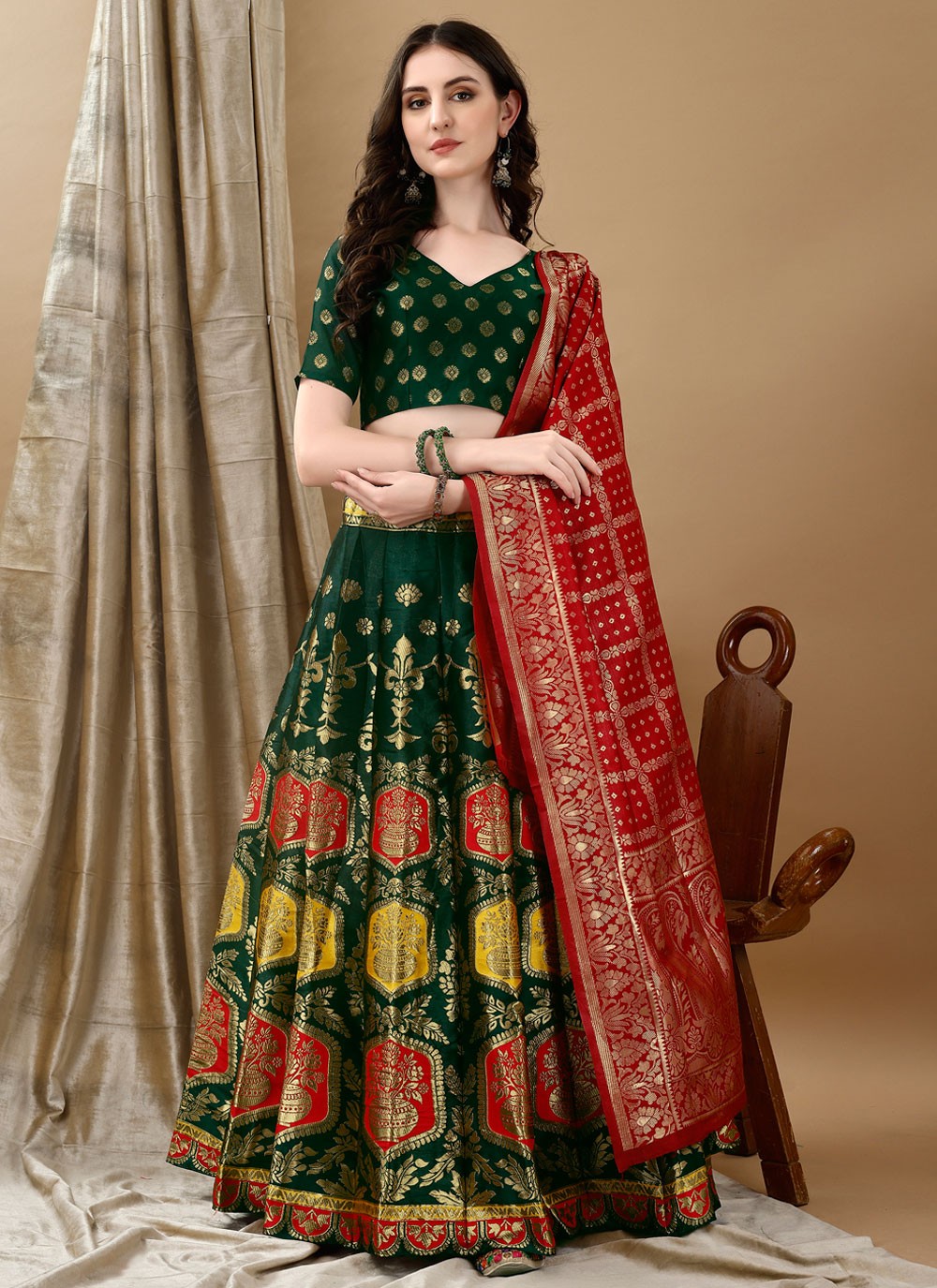 Jacquard Work Jacquard Silk A - Line Lehenga - L2180