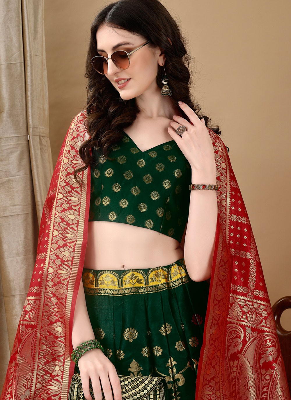 Jacquard Work Jacquard Silk A - Line Lehenga - L2180