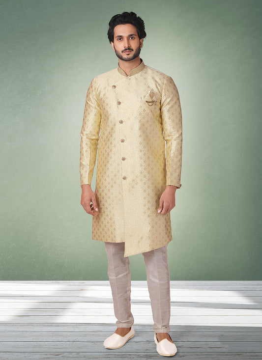 Jacquard Work Brocade, Jacquard Silk Yellow Indo Western - M2530