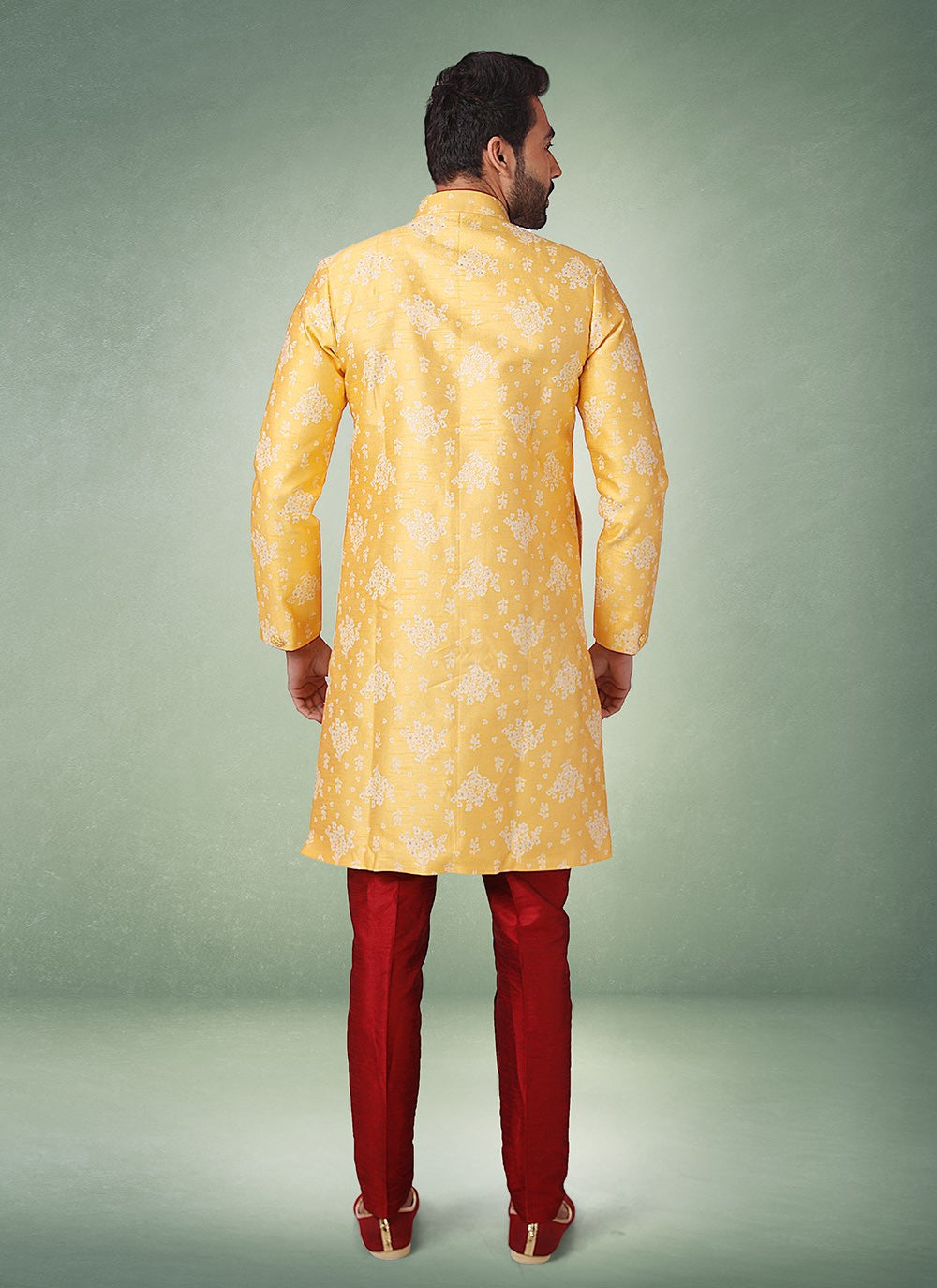 Jacquard Work Brocade, Jacquard Silk Yellow Indo Western - M2531