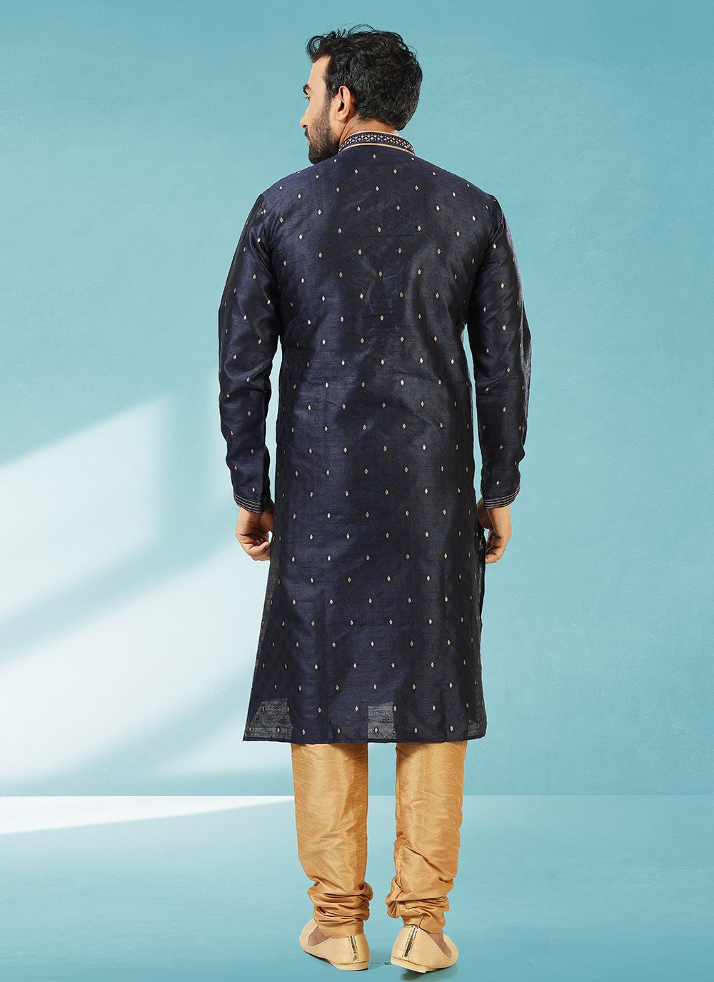 Plain Brocade, Jacquard Silk Blue Kurta Pyjama - M2312