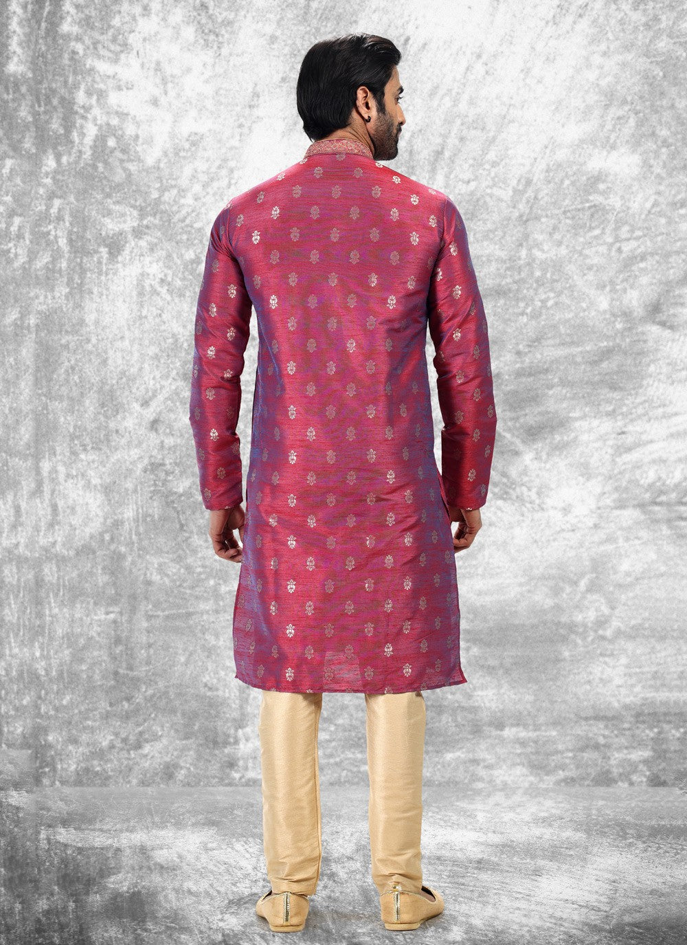 Fancy Work Brocade, Jacquard Silk Magenta Kurta Pyjama - M4853