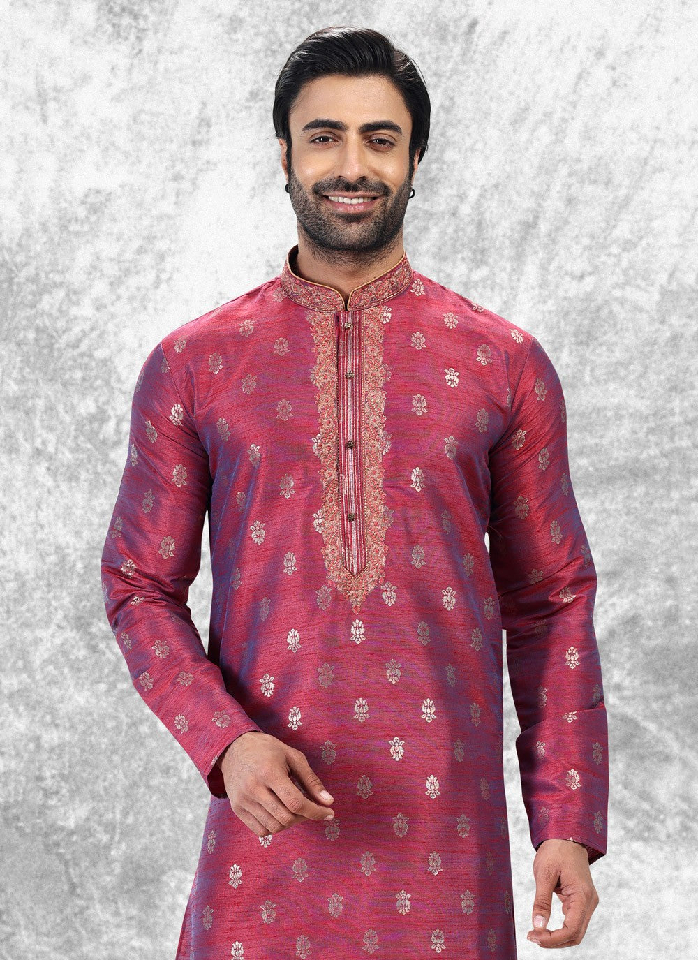 Fancy Work Brocade, Jacquard Silk Magenta Kurta Pyjama - M4853