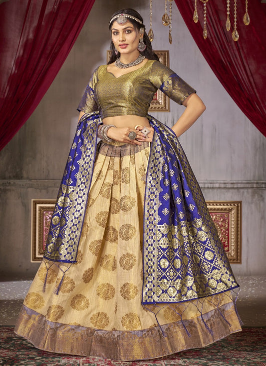 Weaving Zari Jacquard Silk A - Line Lehenga - L1241