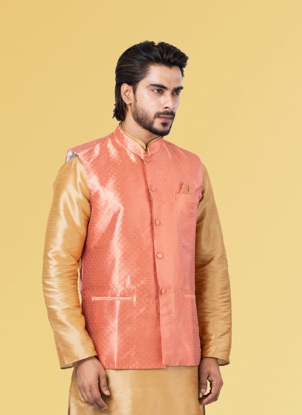 Embroidered Jacquard Silk Pink Nehru Jackets - M3844