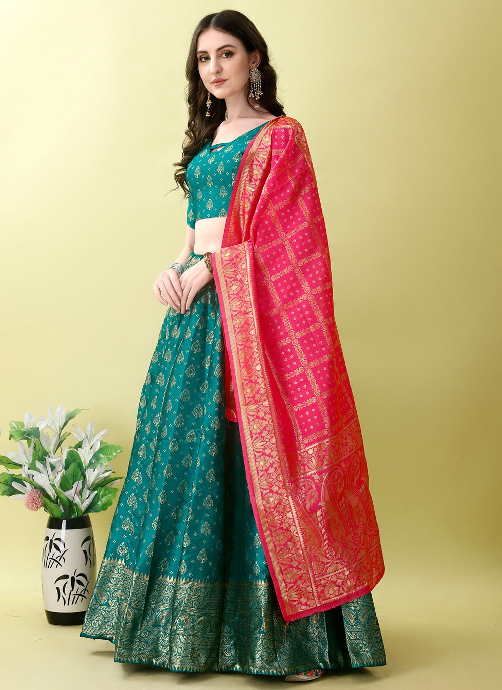 Jacquard Work Jacquard Silk A - Line Lehenga - L2180