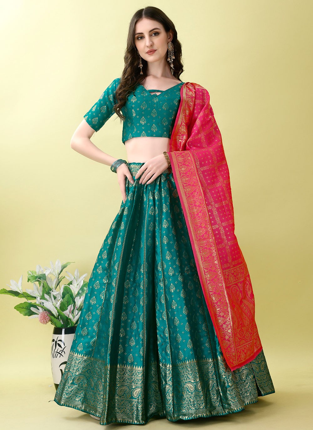 Jacquard Work Jacquard Silk A - Line Lehenga - L2180