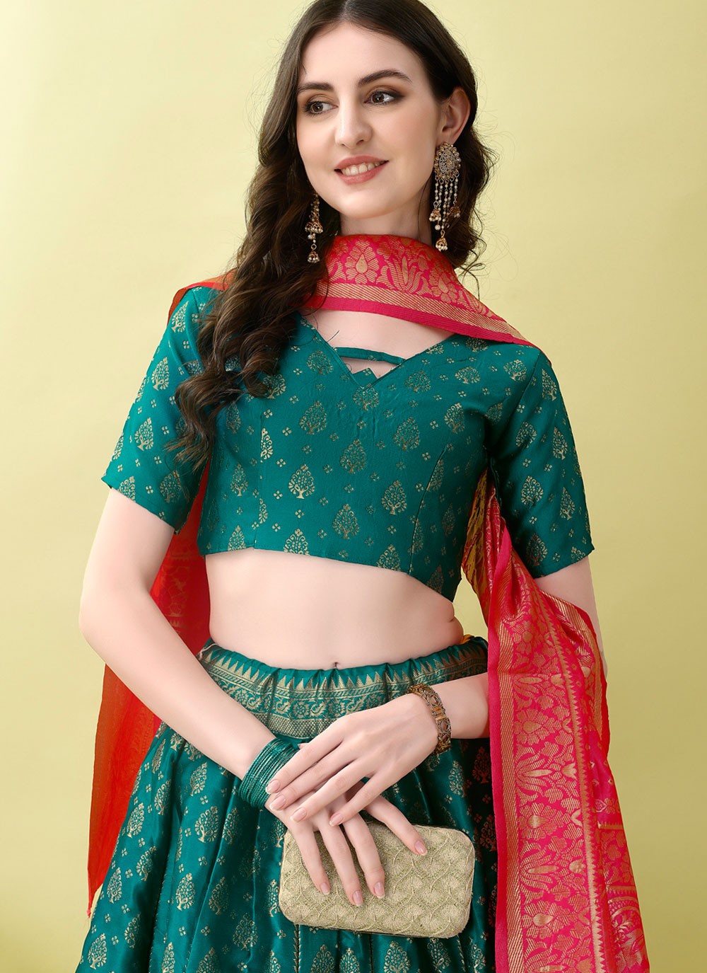 Jacquard Work Jacquard Silk A - Line Lehenga - L2180