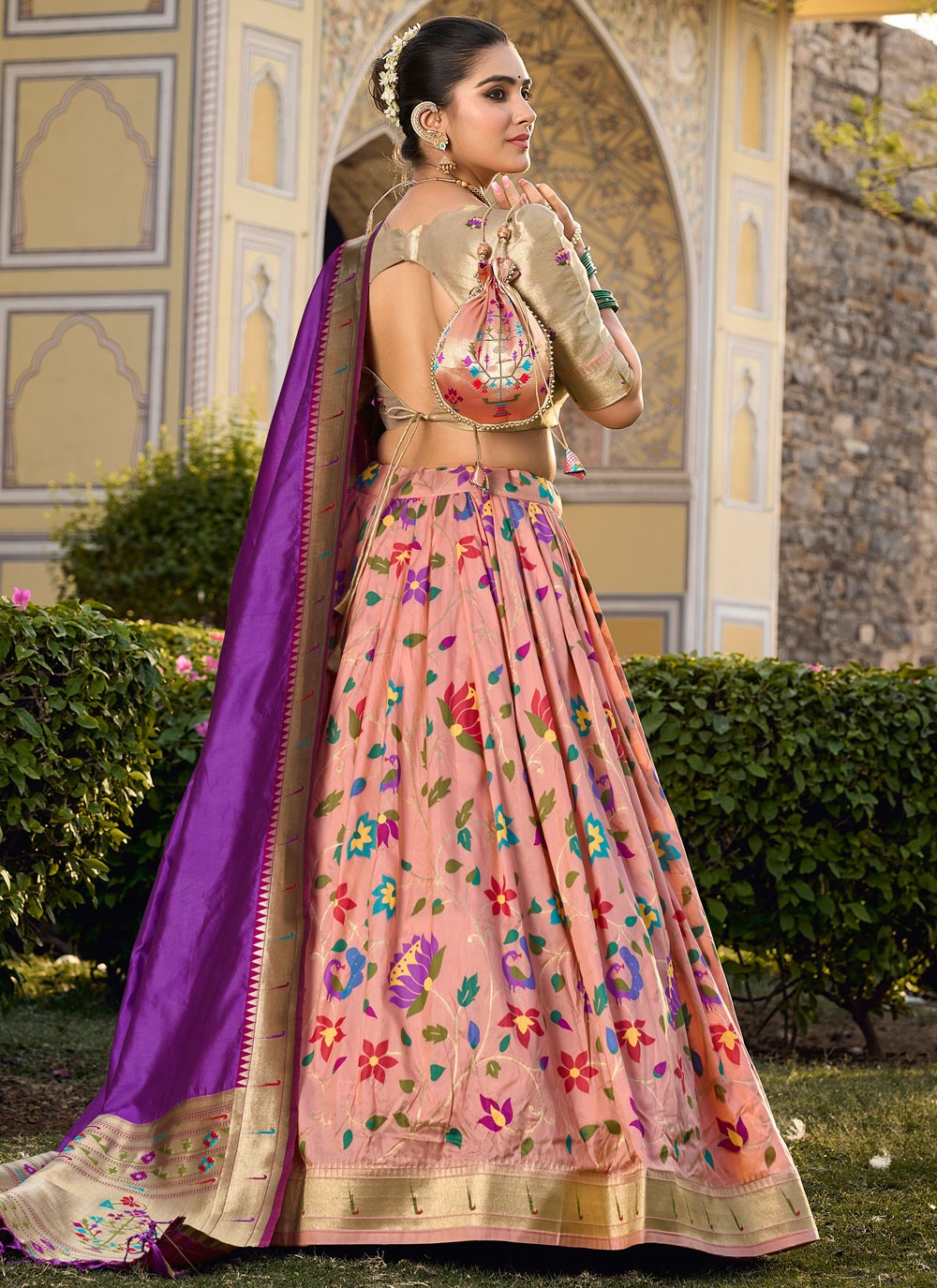 Weaving Zari Jacquard Silk A - Line Lehenga - L1731